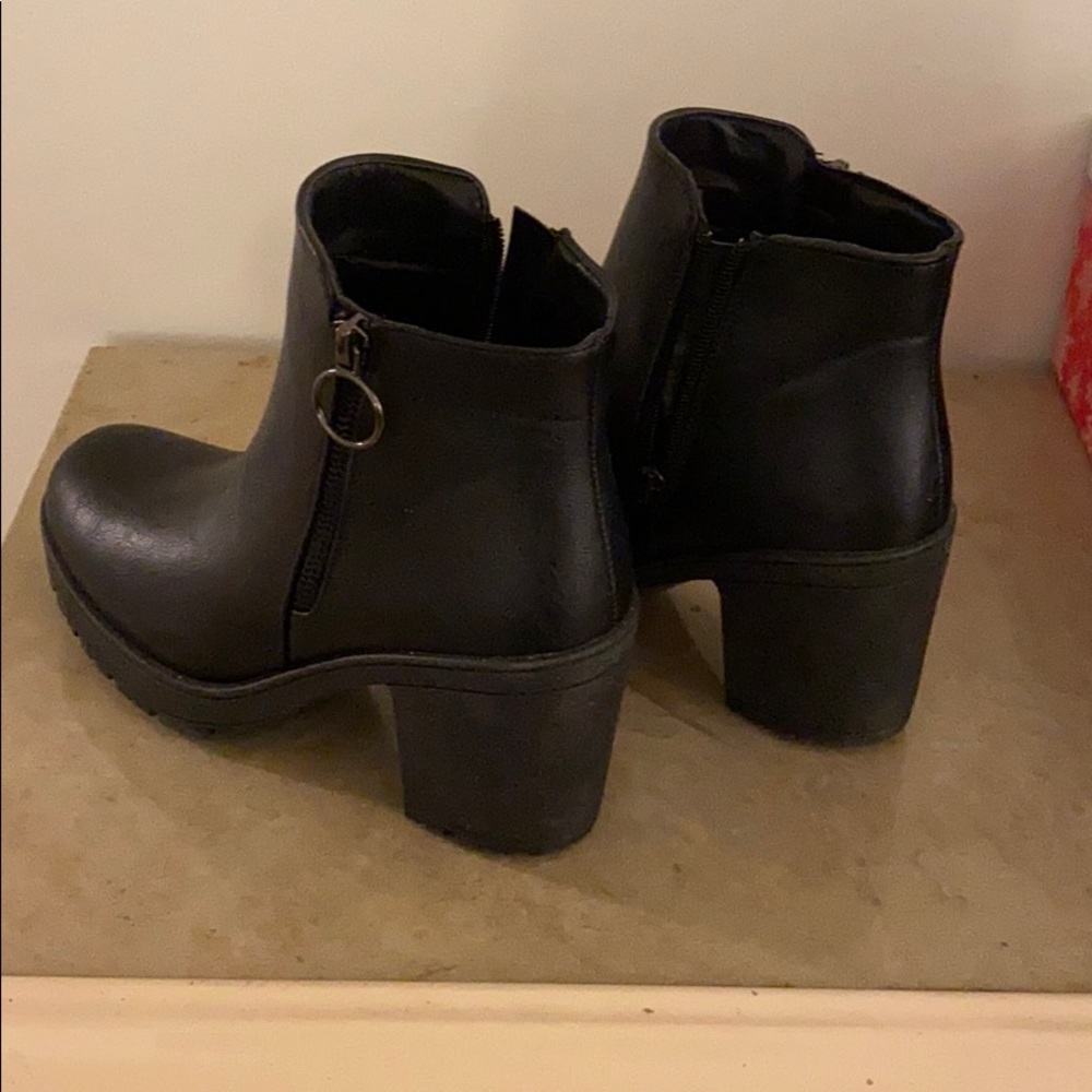 Black chunky heeled boots
